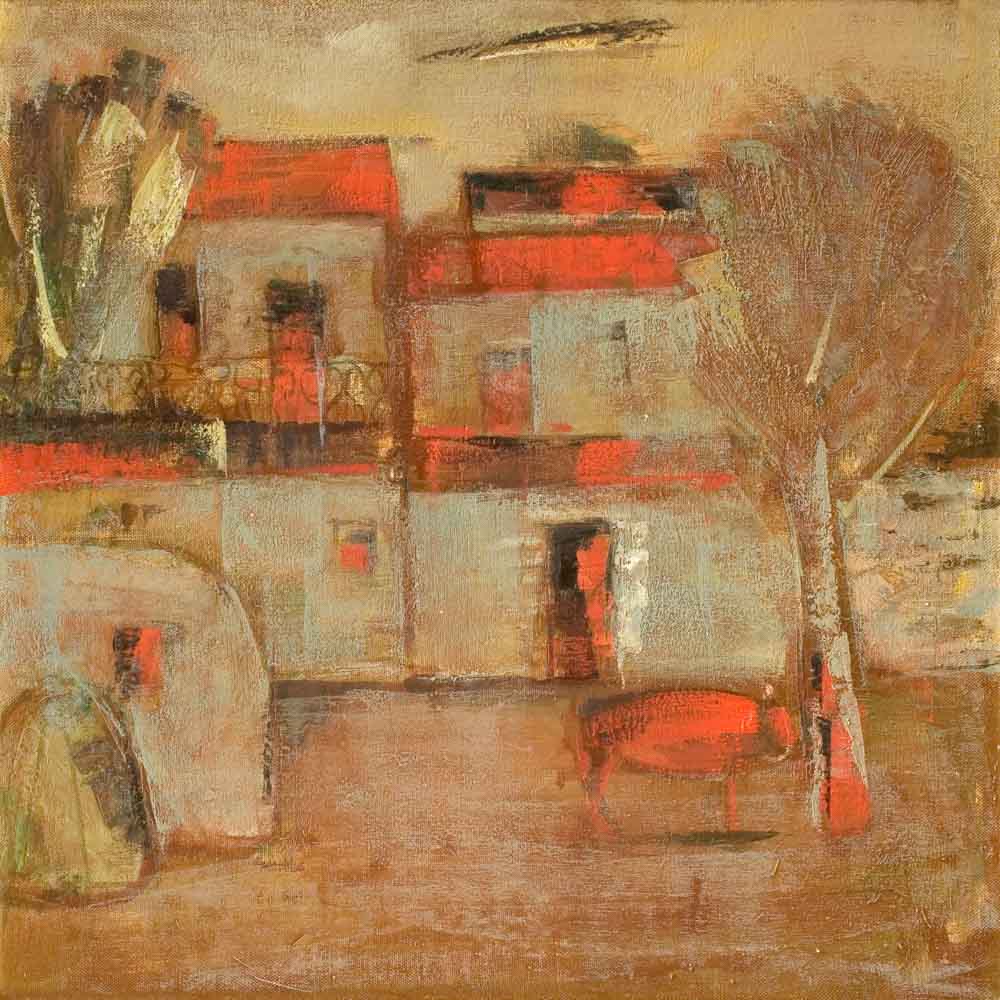 корова хм 50х50 2004 2 - Red cow, 50х50, oil on canvas, 2004