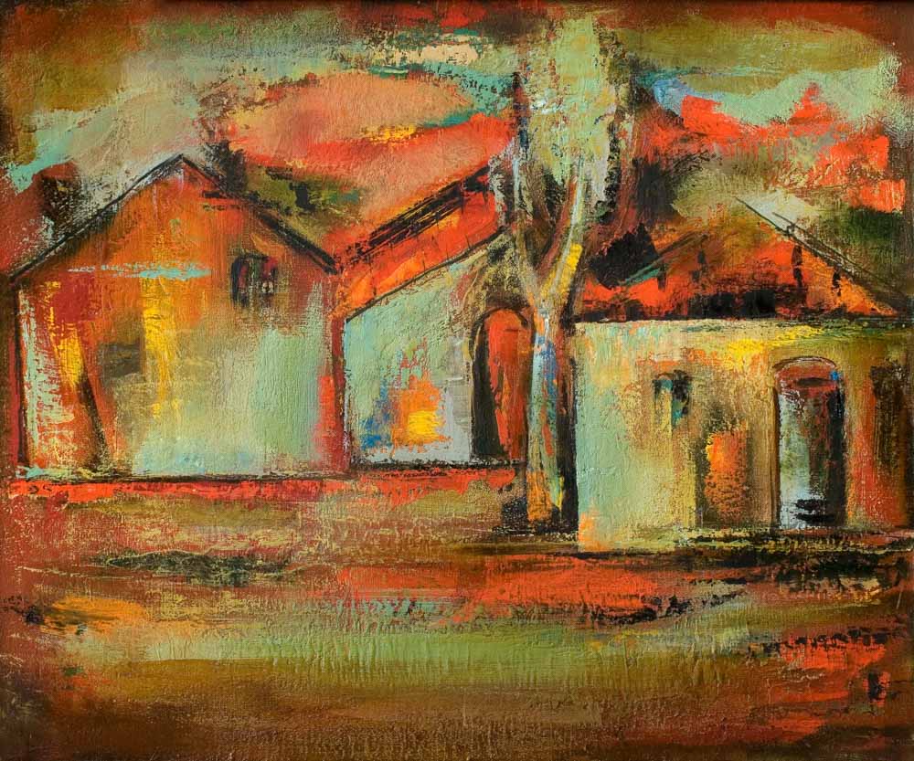 крыши хм 50х60 2002 2 - Red roofs, 50х60, oil on canvas, 2002