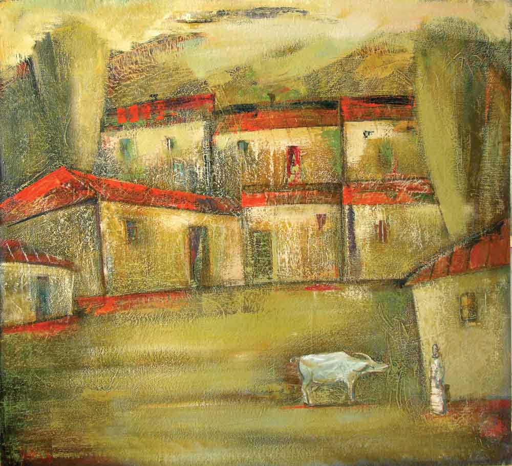 с буйволом хм 100х110 1999 2003 1 - Landscape with a buffalo, 100х110, oil on canvas, 1999-2003