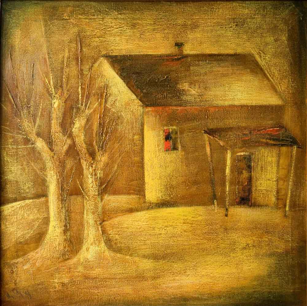 с тутовыми деревьями 2003 хм 80х80 1 - Landcape with mulberry trees, 80х80, oil on canvas, 2003